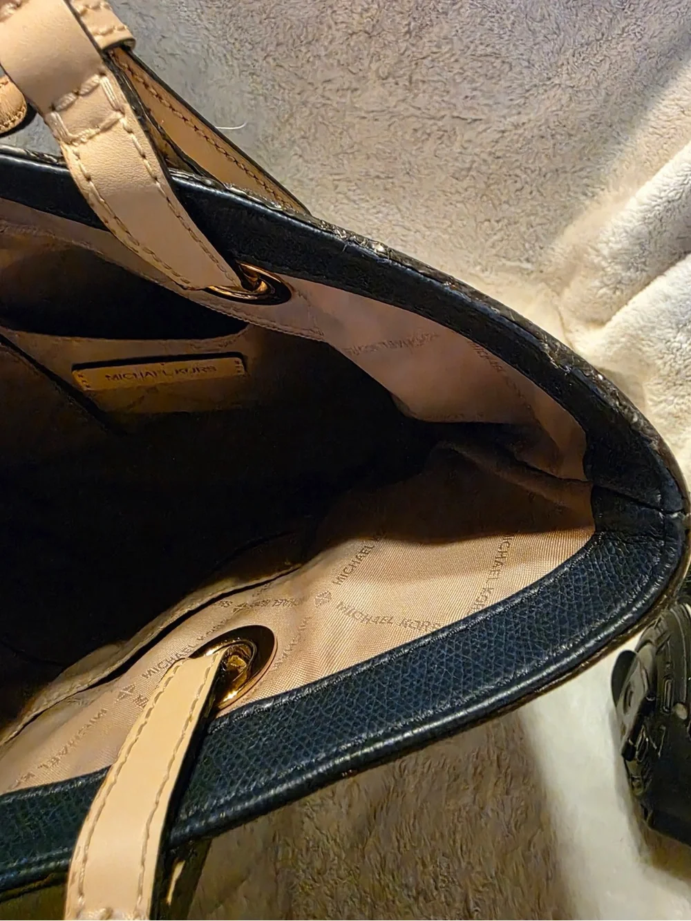 Michael Kors Black and Tan Leather Tote Bag